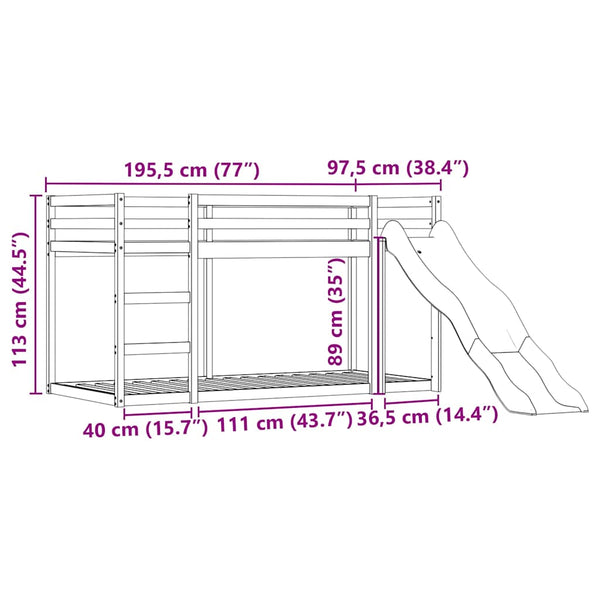 vidaXL Bunk Bed with Slide and Curtains White and Black 90x190 cm
