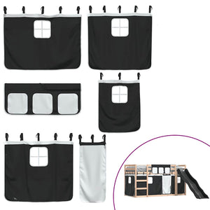 vidaXL Bunk Bed with Slide and Curtains White and Black 90x190 cm
