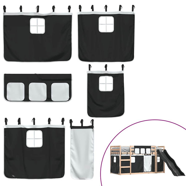 vidaXL Bunk Bed with Slide and Curtains White and Black 90x190 cm
