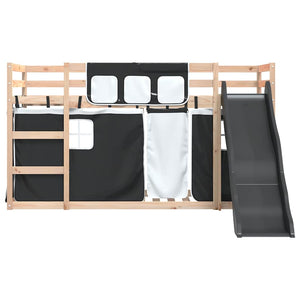 vidaXL Bunk Bed with Slide and Curtains White and Black 90x190 cm