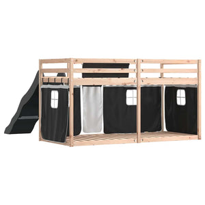 vidaXL Bunk Bed with Slide and Curtains White and Black 90x190 cm