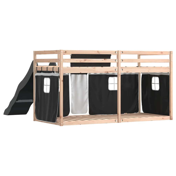 vidaXL Bunk Bed with Slide and Curtains White and Black 90x190 cm