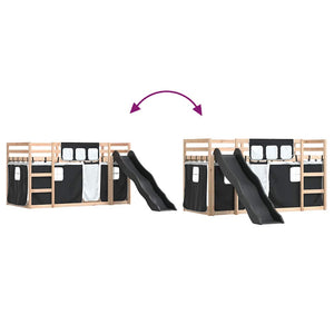 vidaXL Bunk Bed with Slide and Curtains White and Black 90x190 cm