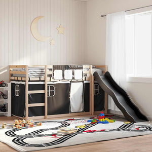 vidaXL Bunk Bed with Slide and Curtains White and Black 90x190 cm