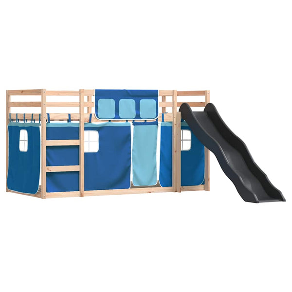 vidaXL Bunk Bed with Slide and Curtains Blue 90x190 cm