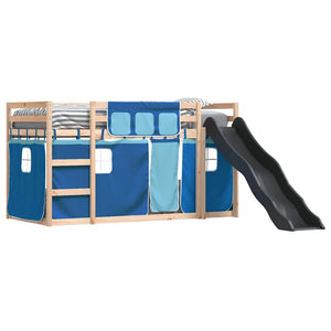 vidaXL Bunk Bed with Slide and Curtains Blue 90x190 cm