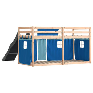 vidaXL Bunk Bed with Slide and Curtains Blue 90x190 cm