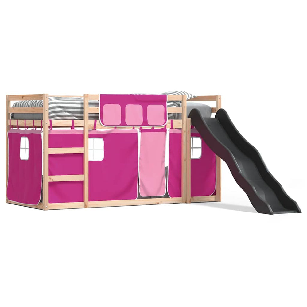 vidaXL Bunk Bed with Slide and Curtains Pink 90x190 cm