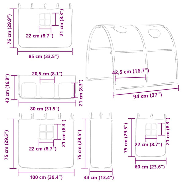 vidaXL Bunk Bed with Slide and Curtains Pink 90x190 cm