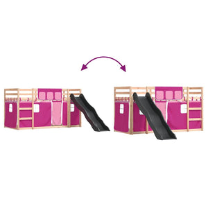 vidaXL Bunk Bed with Slide and Curtains Pink 90x190 cm
