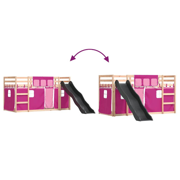 vidaXL Bunk Bed with Slide and Curtains Pink 90x190 cm