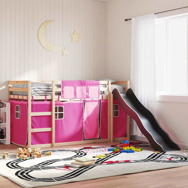 vidaXL Bunk Bed with Slide and Curtains Pink 90x190 cm