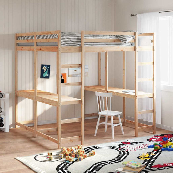 vidaXL Loft Bed with Desk & Ladder 180x200 cm Solid Pine Wood