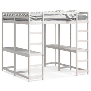 vidaXL Loft Bed with Desk & Ladder White 180x200 cm Pine Wood