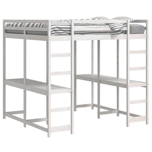 vidaXL Loft Bed with Desk & Ladder White 180x200 cm Pine Wood