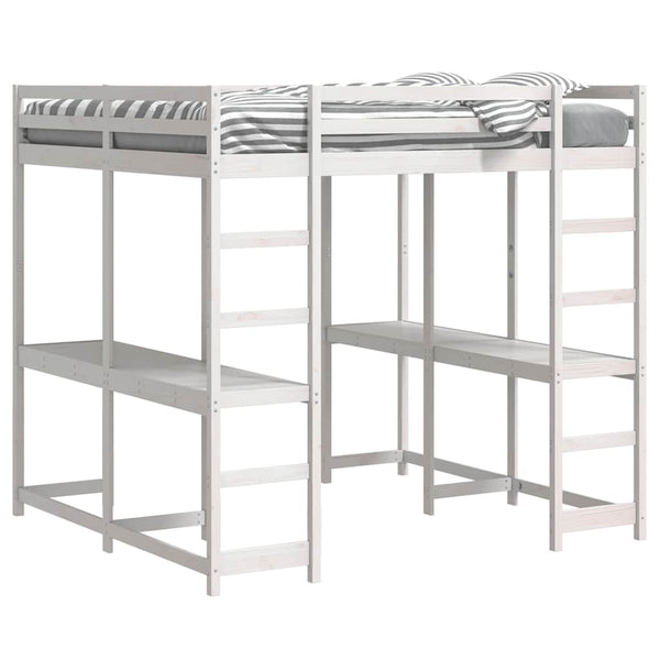 vidaXL Loft Bed with Desk & Ladder White 180x200 cm Pine Wood