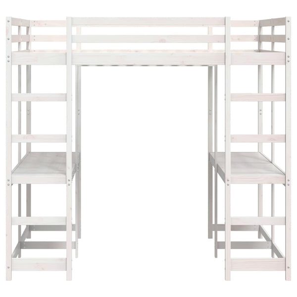 vidaXL Loft Bed with Desk & Ladder White 180x200 cm Pine Wood
