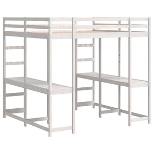 vidaXL Loft Bed with Desk & Ladder White 180x200 cm Pine Wood