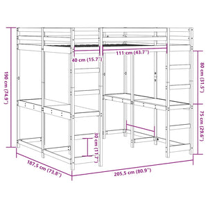 vidaXL Loft Bed with Desk & Ladder White 180x200 cm Pine Wood