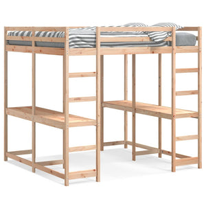 vidaXL Loft Bed with Desk & Ladder 160x200 cm Solid Pine Wood