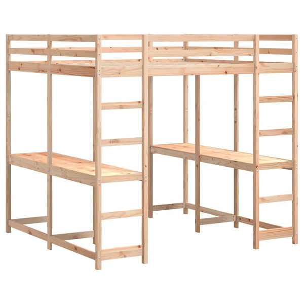 vidaXL Loft Bed with Desk & Ladder 160x200 cm Solid Pine Wood
