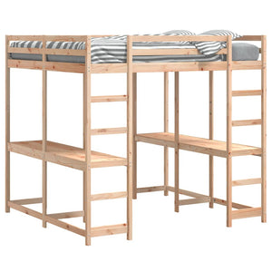 vidaXL Loft Bed with Desk & Ladder 160x200 cm Solid Pine Wood