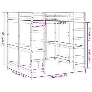 vidaXL Loft Bed with Desk & Ladder 160x200 cm Solid Pine Wood