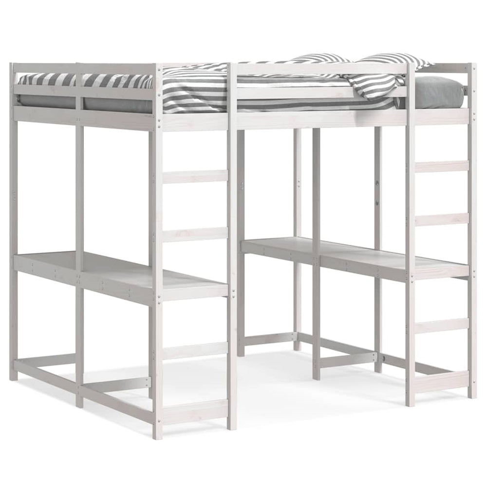 vidaXL Loft Bed with Desk & Ladder White 160x200 cm Pine Wood