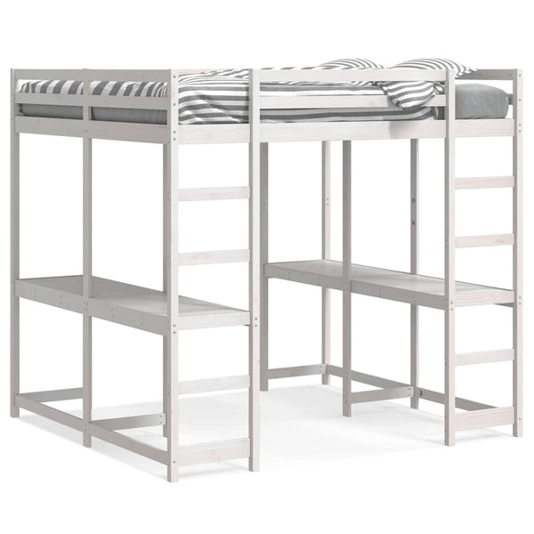 vidaXL Loft Bed with Desk & Ladder White 160x200 cm Pine Wood