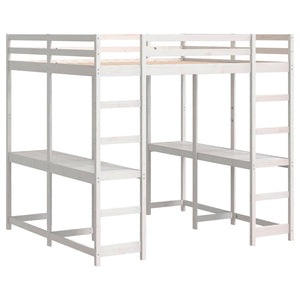 vidaXL Loft Bed with Desk & Ladder White 160x200 cm Pine Wood