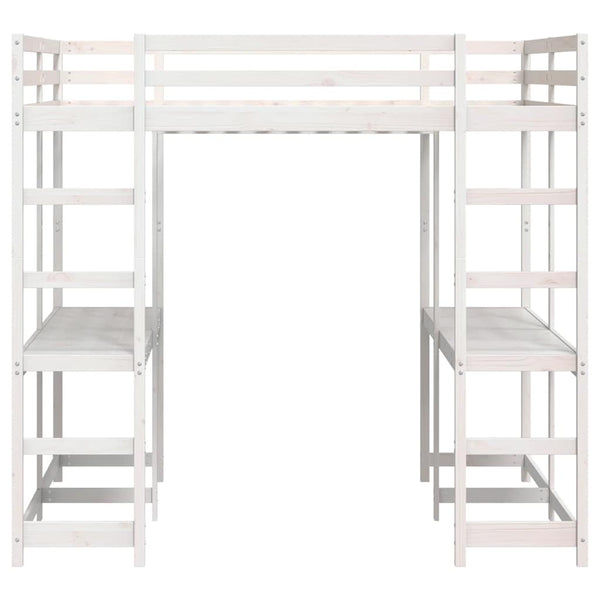 vidaXL Loft Bed with Desk & Ladder White 160x200 cm Pine Wood