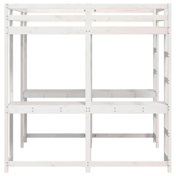 vidaXL Loft Bed with Desk & Ladder White 160x200 cm Pine Wood