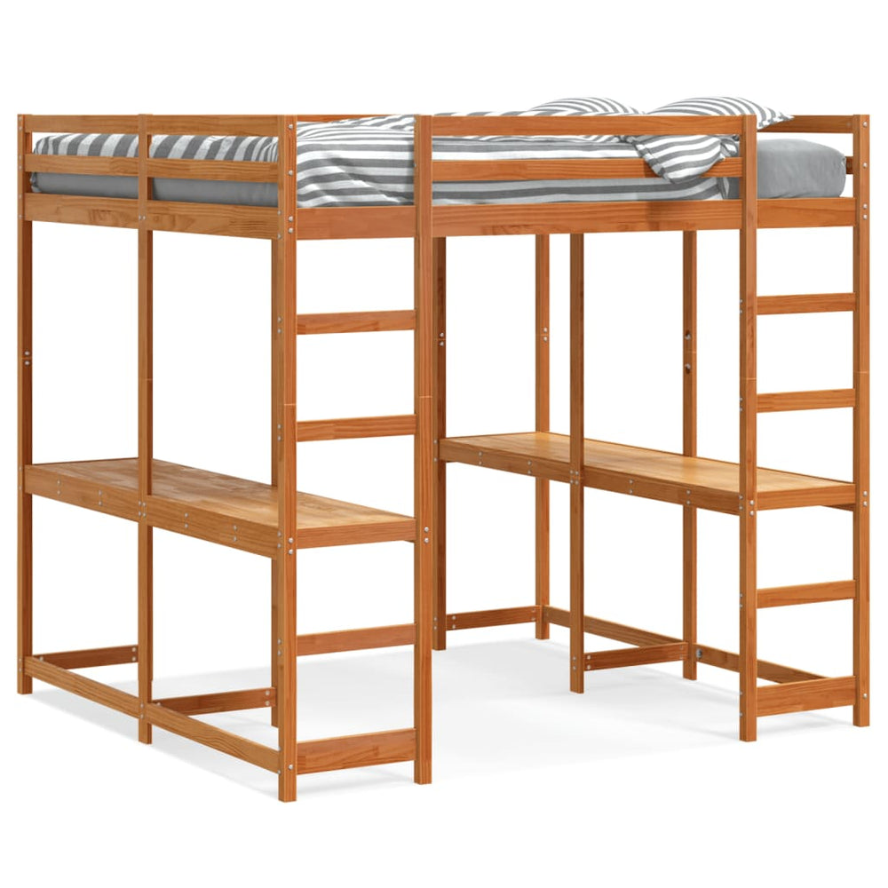 vidaXL Loft Bed with Desk & Ladder Brown 160x200 cm Pine Wood