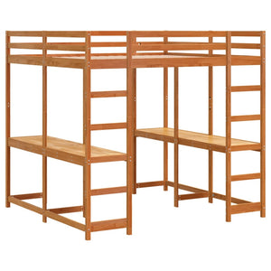 vidaXL Loft Bed with Desk & Ladder Brown 160x200 cm Pine Wood