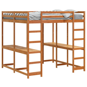 vidaXL Loft Bed with Desk & Ladder Brown 160x200 cm Pine Wood
