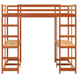 vidaXL Loft Bed with Desk & Ladder Brown 160x200 cm Pine Wood
