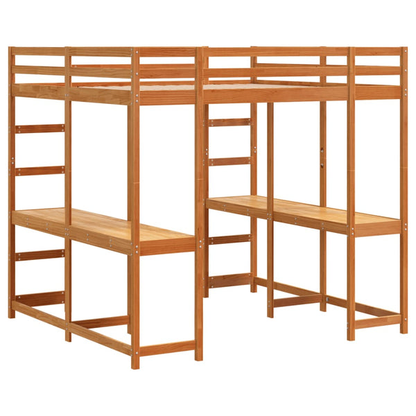 vidaXL Loft Bed with Desk & Ladder Brown 160x200 cm Pine Wood
