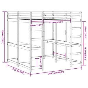vidaXL Loft Bed with Desk & Ladder Brown 160x200 cm Pine Wood