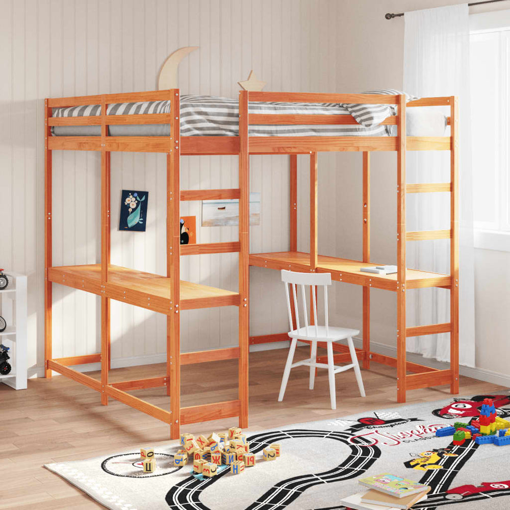 vidaXL Loft Bed with Desk & Ladder Brown 160x200 cm Pine Wood