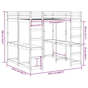 vidaXL Loft Bed with Desk & Ladder 140x200 cm Solid Pine