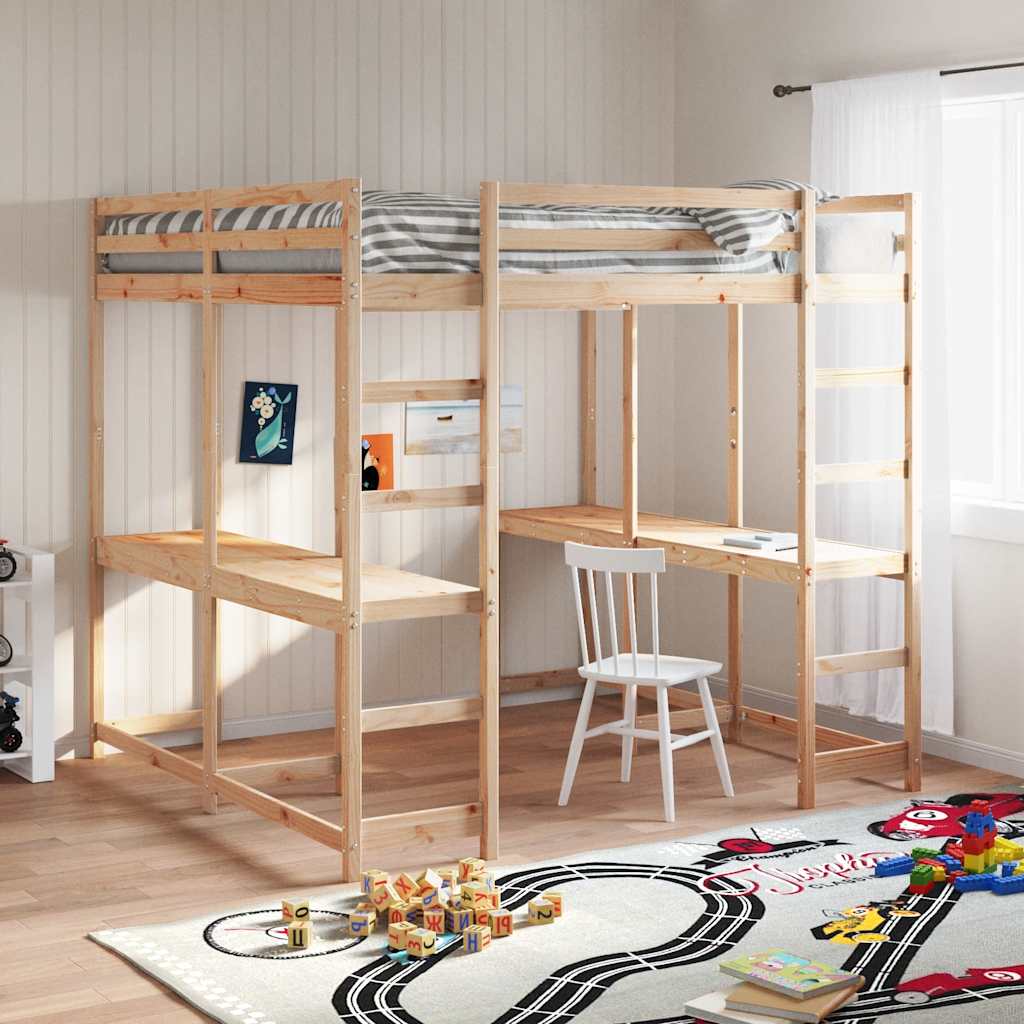 vidaXL Loft Bed with Desk & Ladder 140x200 cm Solid Pine