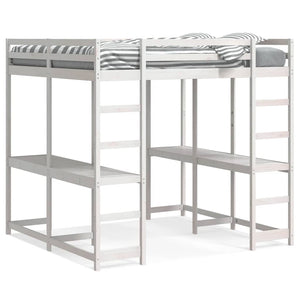 vidaXL Loft Bed with Desk & Ladder White 140x200 cm Pine Wood