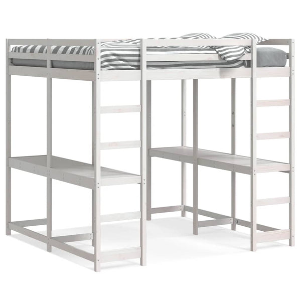 vidaXL Loft Bed with Desk & Ladder White 140x200 cm Pine Wood