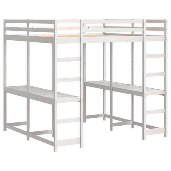 vidaXL Loft Bed with Desk & Ladder White 140x200 cm Pine Wood