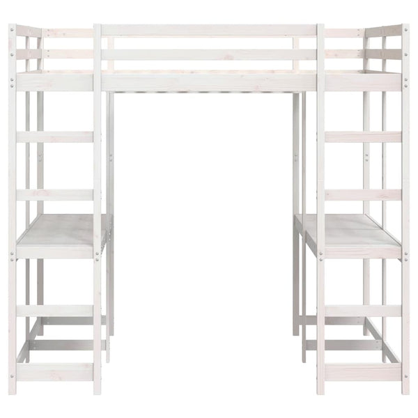 vidaXL Loft Bed with Desk & Ladder White 140x200 cm Pine Wood