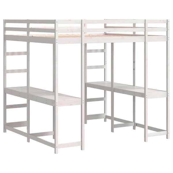 vidaXL Loft Bed with Desk & Ladder White 140x200 cm Pine Wood