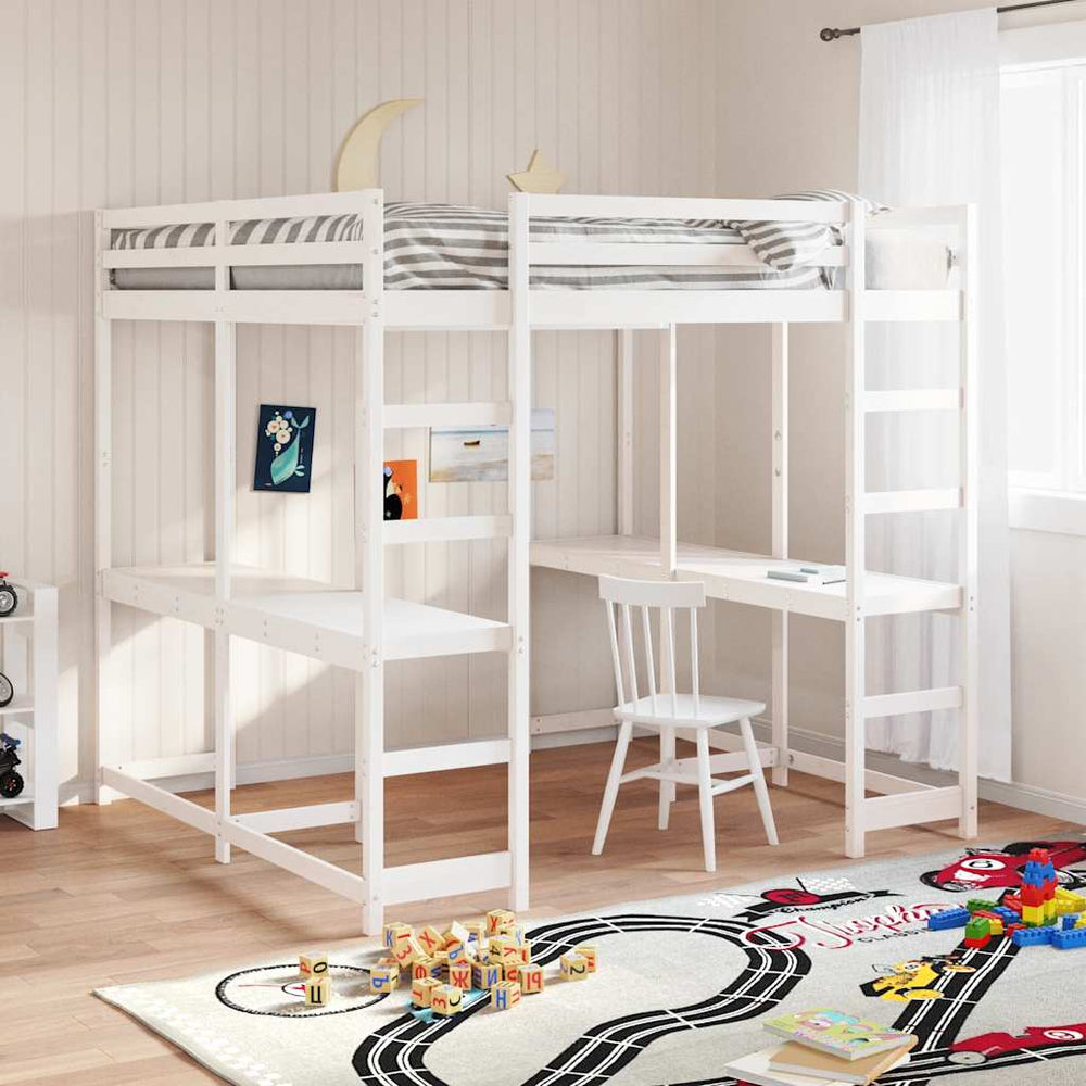 vidaXL Loft Bed with Desk & Ladder White 140x200 cm Pine Wood