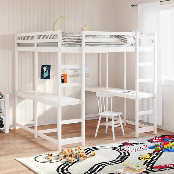 vidaXL Loft Bed with Desk & Ladder White 140x200 cm Pine Wood