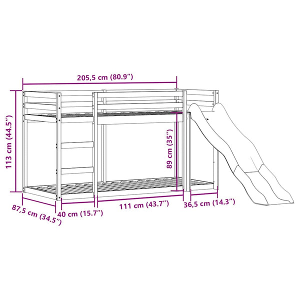 vidaXL Bunk Bed with Slide and Ladder 80x200 cm Solid Pine Wood