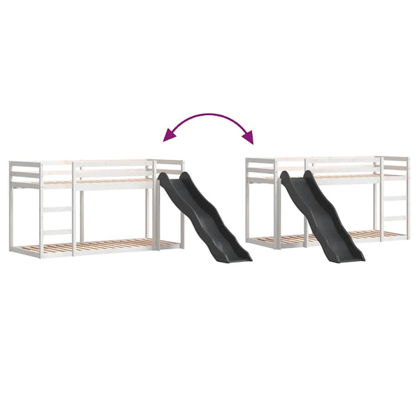 vidaXL Bunk Bed with Slide & Ladder White 90x200cm Solid Pine Wood